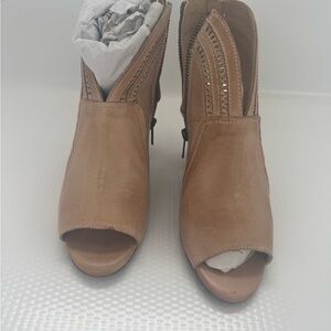 Tan Peep-Toe Ankle Boots